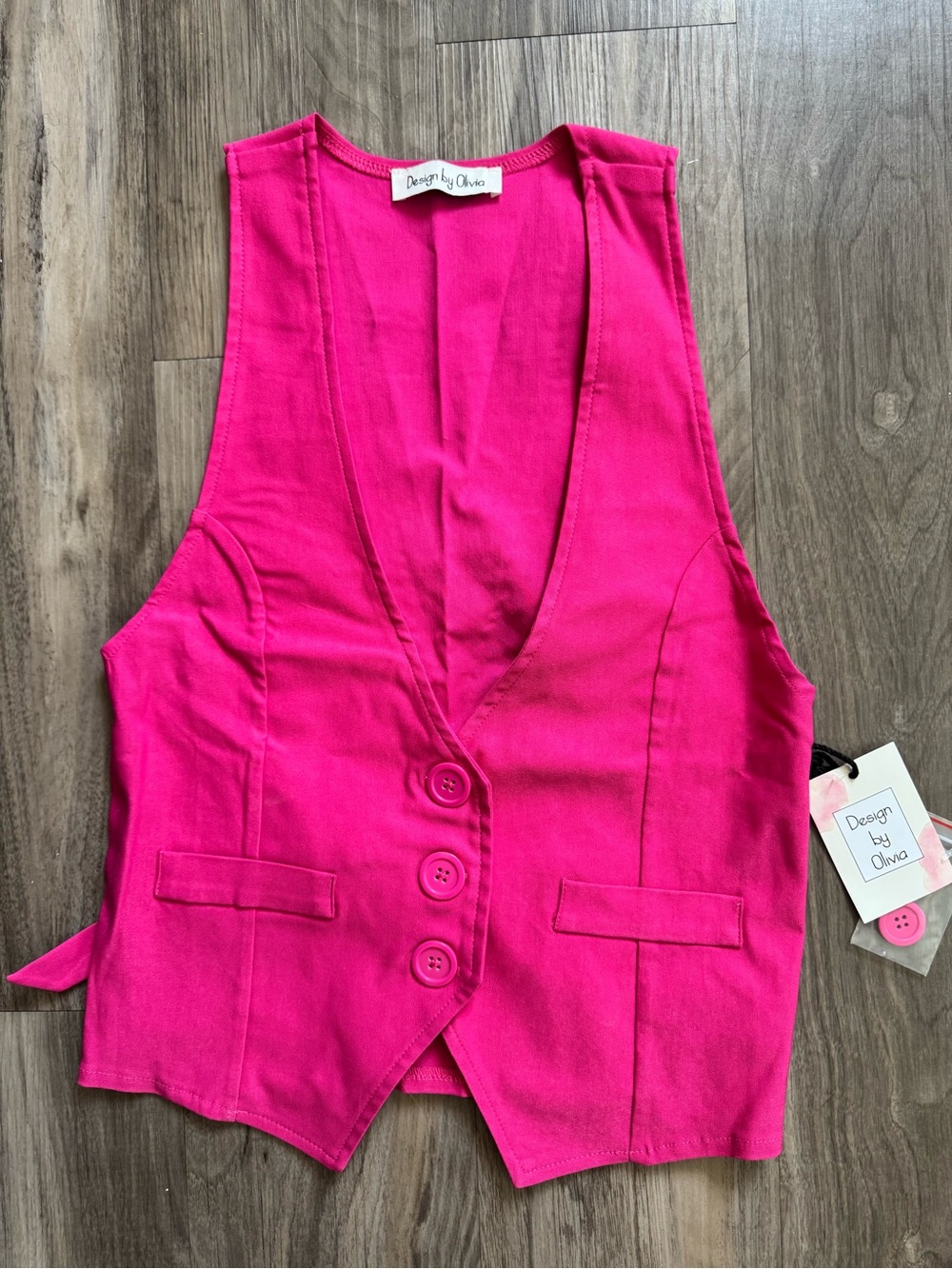 NWT Design by Olivia Hot Pink Tailored Button Down Vest | Adjustable Back Strap